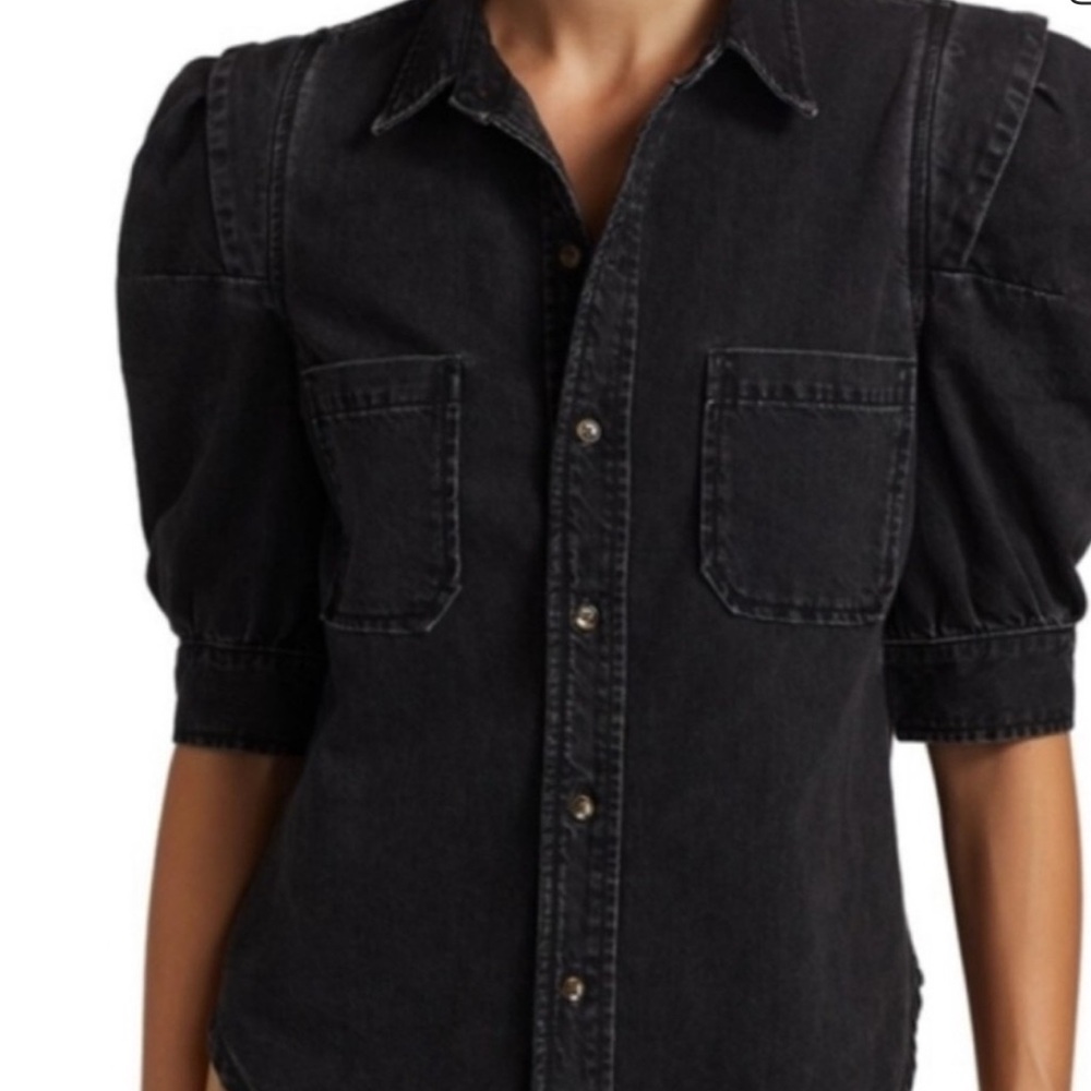 FRAME denim black short sleeve shirt SIZE M - Picture 3 of 6